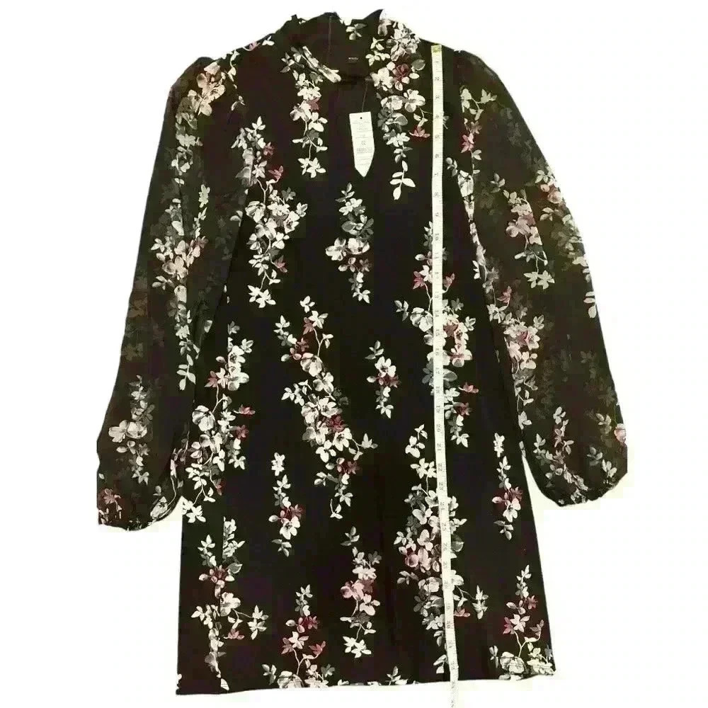 White House Black Market Chiffon Sleeve Floral Print Chemise Dress Size XS NWT - Picture 8 of 12
